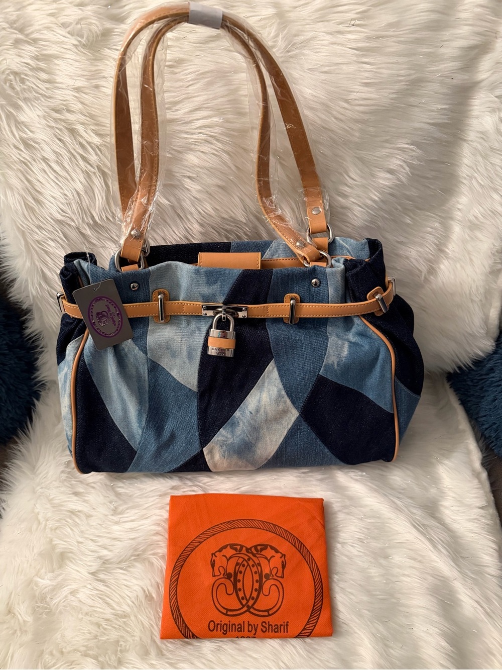 Rare Vintage Sharif Women’s Blue Patchwork Shoulder Bag